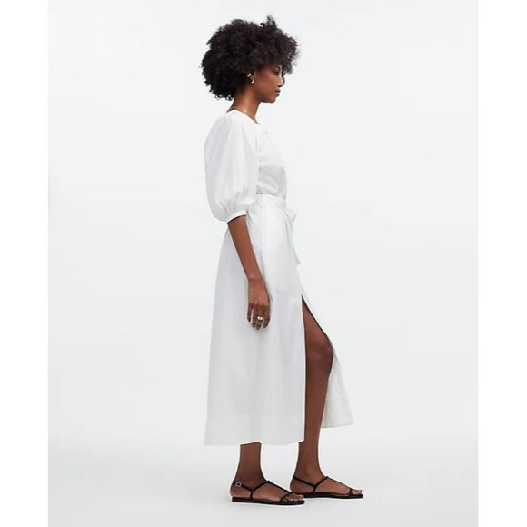 Madewell Tie-Waist Button-Front Midi Dress‎ in Poplin White Size Small NWT - Picture 2 of 14